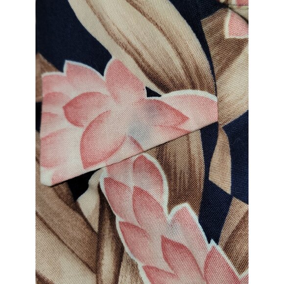 Hilo Hattie Hawaiian Shirt Large Floral Pink & Brown 100% Cotton Short Sleeve - Picture 7 of 7